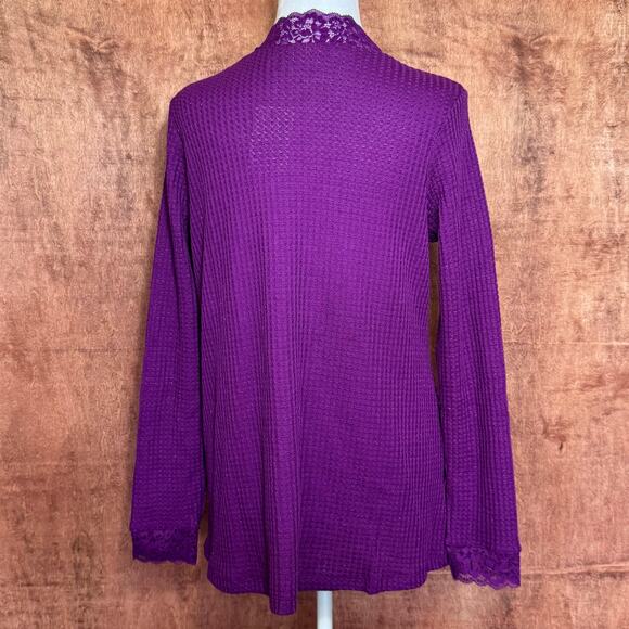 LOGO Lori Goldstein size S sparkling grape long sleeve blouse lace glitter - Picture 2 of 15